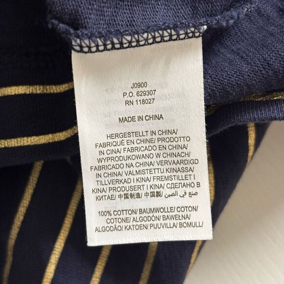 Boden Blue Gold Metallic Stripe Jersey Knit T-Shirt Dress cotton Ruffle Cuffs US - Picture 4 of 7